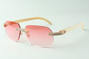 Swirl Fashion Double Row Diamond Sunglasses 3524024 con templi di corno bufalo bianco occhiali personalizzati, dimensioni: 18-140 mm