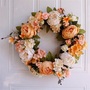 Flores decorativas grinaldas decoração de halloween simulação de outono laranja peony aro floral guirlanda decoração de casamento doméstico de alta qualidade fa