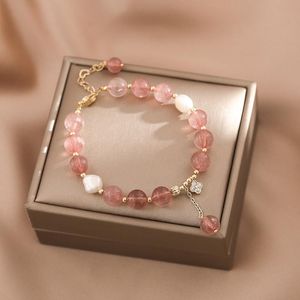 Beaded Strands Elegant Strawberry Crystal Bracelet Peach Blossom Minority Baroque Natural Pearl Gift