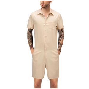 Färger Mens Sommar Shorts Knapp Kortärmad Plus Storlek Zipper Jumpsuit Med Pocket Male One Piece Sexy Kostymer Romper Män