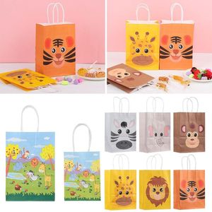 Beutetasche Geschenke großhandel-Geschenk Wrap stücke Recycelbare Safari Tiere Kraftpapier Party Supplies Handtasche Tasche Jungle Shop Beute Candy Package