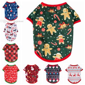 8 cor camisa de Natal de cão para cães pequenos e gatos impressos roupas para animais de estimação Papai Noel Animais de estimação em camisas de cachorro de algodão respirável Roupas A86