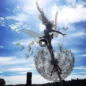 Garden Decorative Stake Fairies And Dandelions Dance Together Metal Garden Yard Art Decor Lawn Landscape Sculpture Dropshipping Q0811