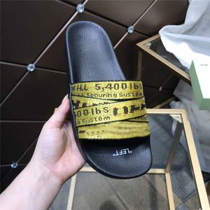 Designer Luxury 21/SS Off Slippers Summer Leather Yellow Letter Ribbon Men Women Flip flop Sandals With Box