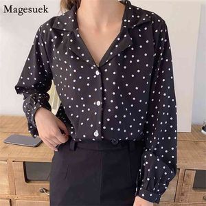 Herbst Langarm Strickjacke Frauen Blusen V-ausschnitt Polka Dot Chiffon Shirts Casual Plus Größe Bluse Blusas 10965 210512