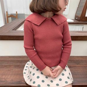 Autumn Winter Girl Knitting Coat Kids Baby Cardigan Jumper Girls Sweaters Turn Down Collar Jacket Children's Clothing 211104