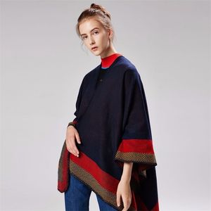 Jacquard Border Geometric Warm Shawl European And American Autumn Winter Long Thickened Cloak Cape Computer Knitted 210427