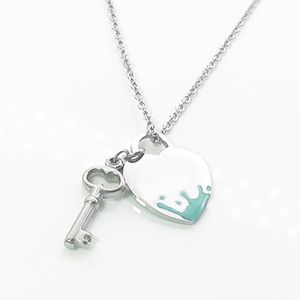key heart necklace female stainless steel couple big blue pink green pendant jewelry for neck gift for girlfriend accessories wholesale