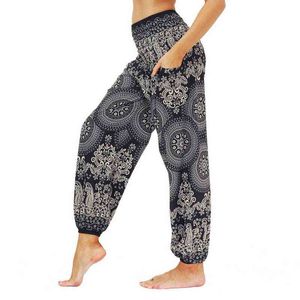 Kvinnor Yoga Pant Indian Loose Comfy Soft Harem Trousers Blend Böhmen Multicolor Geometric Print Wide Ben Byxor En storlek H1221