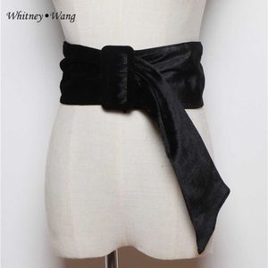 Whitney Wang Fashion Streetwear Wide Velvet Belt Kvinnor Elegant Bow Knot Waistband Party Belts Q0624