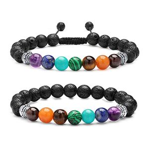 8mm Chakren Perlen Armband Schwarz Lava Stein Buddha Yoga Frauen Männer Hand String Schmuck