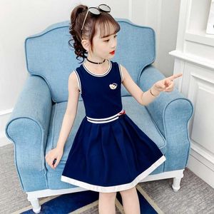 Abito senza maniche per ragazze Casual Abbigliamento per bambini 2 4 6 8 10 12 anni Tutu per bambini Compleanno Outfit Party Wear Abbigliamento estivo per bambini Q0716