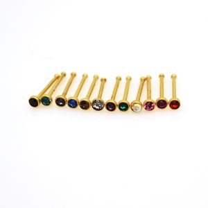 Hengke Gold Stud Clear AB Crystal 2mm pärla 22g rakt ben 316L Rostfritt stål Rhinestone Hooks Bar Pin näsa piercing