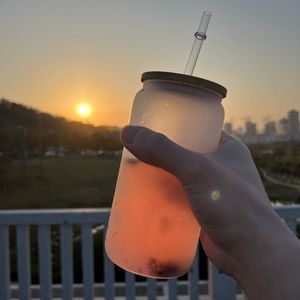 12 oz 16oz 25 oz Süblimasyon Boş Cam Bira Kupalar Kupalar Şekilli Kupalar Soda Tumbler Içme Mason Kavanoz Suyu Gözlük Bambu Kapak ve Yeniden Olabilir Straw ile Stokta