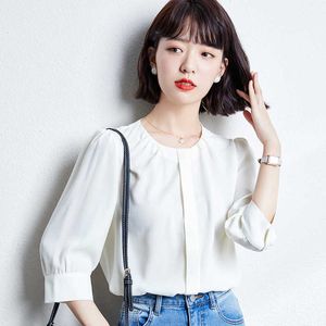 Yaz Kore Moda Şifon Kadın Bluzlar Ofis Bayan Gömlek Ve Bluz Whire Tops Artı Boyutu XXXL / 5XL 210531