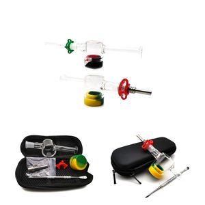 Räucher-Silikon-Nektar-Sammler-Set mit rostfreiem Dabber-Werkzeug, Glaspfeife, 5 ml Silikon-Behälterglas, Titanspitze für Dab Rig DHL
