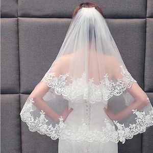 2021 Elegant Two Layers Lace Bridal Veil With Comb Women Wedding Veil White Ivory X0726