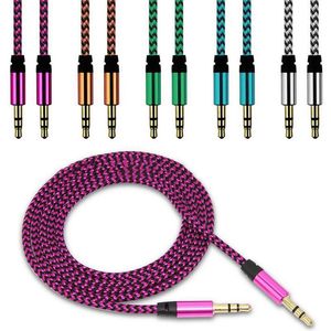 Bil AUDIO AUX EXTENTION CABLE NYLON BRAVED 3FT 1M WIRED AUXILIARY STEREO JACK 3.5mm Manlig ledning för mobiltelefonhögtalare