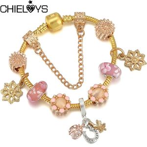 Charm Bracelets Gold Color Crystal Key Bracelet Clear Rhinestone Beads Brand For Women DIY Pulseras Jewelry Gift Special Offer