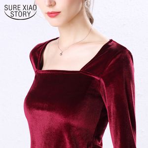 Autumn Fashion Square Collar Slim Undershirt Solid Feminine Long Sleeve Shirt Tshirt Women Shirts 5913 50 210417