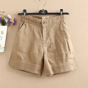 Mulheres verão moda coreia estilo sólido perna larga perna de alta qualidade algodão linho curto escritório senhora casual solta harajuku shorts t200828