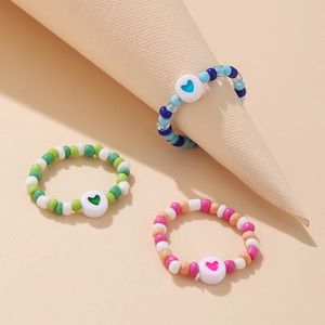 Korea Bunte Minimalistische Multi Bead Geometrische Ringe Frauen Finger Schmuck Mode Einstellbare Elastische Ring