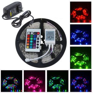 SMD 3528 5M 300LED RGB Neon LED-band Ljus Vattentät eller icke-vattentät Utomhusbelysning Multicolor Tape Ribbon 24KEYS Controller DC12V Adapter