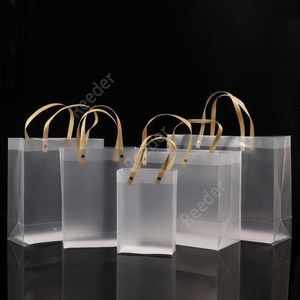 Half Clear Frosted PVC handbags Gift bag Makeup Cosmetics Universal Packaging Plastic Clear bags Round/Flat Rope 10 Sizes for choose DAR219
