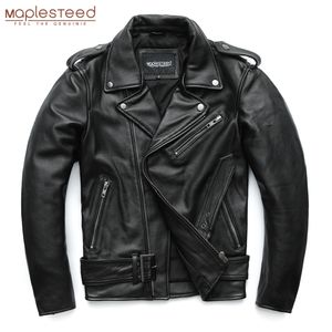 MAPLESTEED Classical Motorcycle Jackets Men Leather Jacket 100% Natural Cowhide Thick Moto Jacket Winter Sleeve 61-67cm 6XL M192