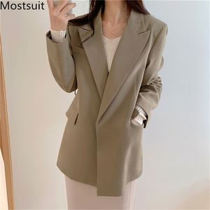 Koreanska bälte kvinnor blazer jacka höst långärmad hakad krage mode vintage arbetskläder toppar blazers femme 210513