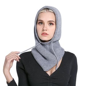 Sparsil unisex lã malha capuz chapéu ajustável inverno quente cashmere beanies tampão para mulheres pescoço colar lenço cordão tampas homens 211126