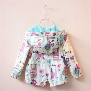 Wiosna Jesień Cute Baby Girls Coat Flowers Cartoon Print Jacket dla dzieci Wiatrówka Dzieci Odzież 211204