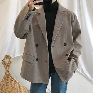 Spring Męskie Dorywczo Blazers Kurtki Kurtki Odzież Pojedyncza Zachodnia Luźna Płaszcz Drukowane Bawełniane Kraty Drukowanie Outerwear S-XL 211120