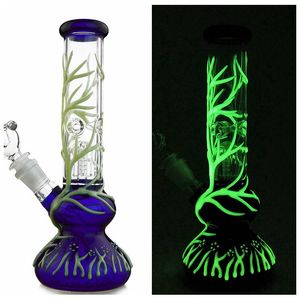 Glow In The Dark Narghilè Tipo dritto Bicchiere in vetro Bong 4 Articoli Oil Dab Rigs 18mm Femmina Joint Water Pipes con diffusore Downstem Bowl