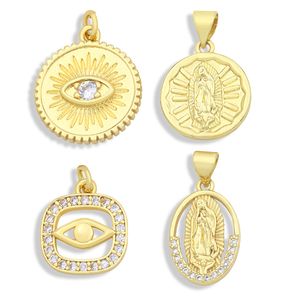 Wholesale 18k gold plated evil eye resale online - 18K Gold Plated Evil Eye Pendats Charms Copper virgin mary Cubic Zirconia Jewelry Making Supplies VPE104
