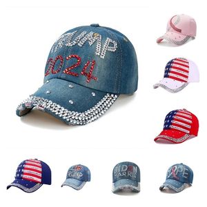 Cappelli da festa Trump 2024 Berretto da baseball Campagna elettorale Cappelli Cowboy Diamond Caps Regolabile Donna Denim Via mare T2I52422