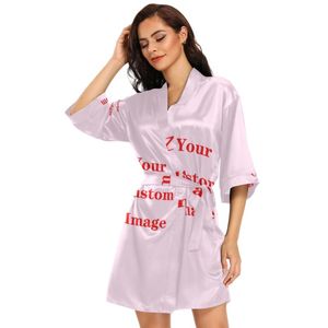 Towel Custom Image Satin Robe Women Wrap Dress Sexy V Neck Short Sleeve Bathrobe Casual Loose Home Wear Pajamas Lounge Sleepshirt