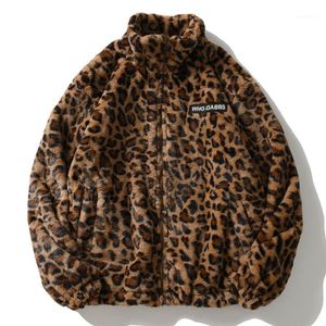 Casacos masculinos Hip Hop LambSwool Sherpa Jaqueta Mens Streetwear Padrão de Leopardo Stand Cardigan Casacos Inverno Harajuku Loose Casal Outwear