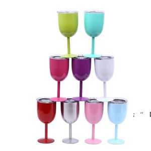 Renkli Şampanya Cam 10oz Şarap Tumbler Paslanmaz Çelik Kadehi Çift Duvarlı Vakum Yalıtımlı Kırılmaz Kupası Drinkware RRB12440