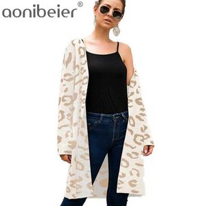 Leopard Print Knitted Long Cardigan Women Sleeve Sweaters Ladies Autumn Winter Casual Loose Female Overcoat 210604