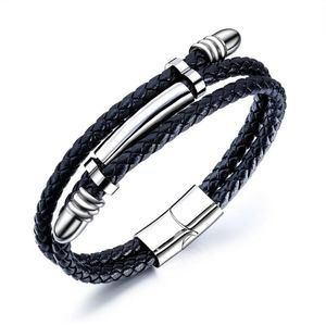 Link, Chain Top Qualidade personalizada de aço inoxPut PU couro prata cor corda braceletes dos homens pulseiras de jóias de moda