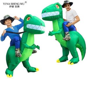 Neue Erwachsene Kinder Aufblasbare Kostüme Halloween Cosplay Kostüm Grün Dinosaurier Walking T-Rex Blow Up Disfraz Für Frauen Männer Kinder Q0910