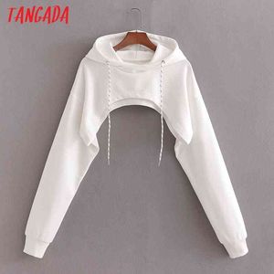 Kvinnor White Crop Hoodie Sweatshirts Spring Oversize Ladies Pullovers Hooded Tops 1d200 210416