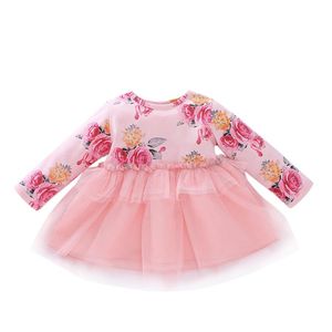 Dziewczyna Dresses Born Infant Baby Girls Odzież Floral Print Tulle Dress Party Princess for Girl Elegent Costume 6 9 12 18m