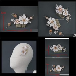Clips & Barrettes Drop Delivery 2021 Flower Leaf Hairpins Rhinestones Pearl Hair Pins Combs For Women Brides Head Pieces Headdress Wedding Ac