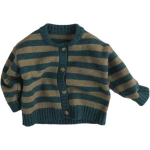 Maluch Sweter Pulower dla dzieci Single-Blue Round Neck Striped Cotton Cardigan 210515