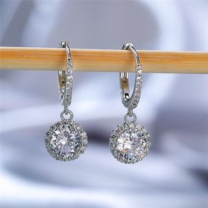 Hoop & Huggie Charm Round Crystal Stone Earrings Vintage Female Rainbow Zircon Rose Gold Silver Color Wedding For Women