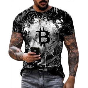 Manga curta masculina Solta T-shirt Bitcoin 3D Imprimir Slim Redondo Pescoço Pullover Plus Size Casual Streetwear Moda Camiseta Para Homens B 210409