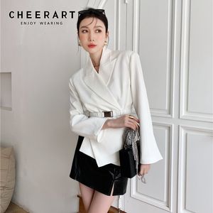 Designer Blazer Women White Asymmetriska Belted Suits Black Ladies Koreansk S och Jackor High Fashion 210427