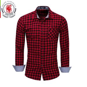 Fredd Marshall Ekose Gömlek Erkekler Kırmızı Gömlek Erkekler Moda Stil 100% Pamuk Uzun Kollu Casual Gömlek Camisa Social FM170 210527